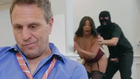 Burglar completes up poking a big-chested dark-hued with thick bobos