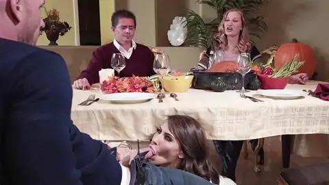 Madison Ivy providing a fellatio under the table