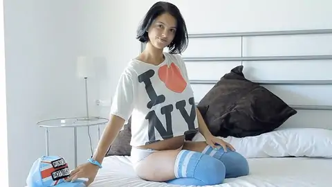 Teenager stunner taunting with immense all-natural orbs and diminutive butt