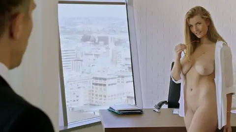 Ultra-Adorable platinum-blonde with blue eyes gets facialized in her office