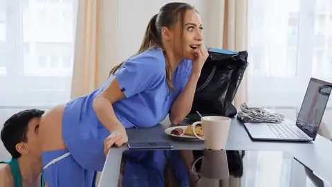 Whorey nurse gets her thick innate orbs caressed by her bf