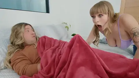 Rubbing herself while a fellow is cuckold with a light-haired