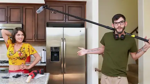 Preparing to drill the dark-hued-haired babe with a machine