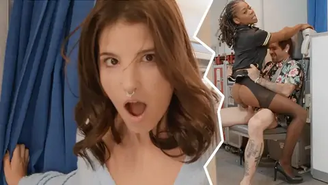 Dark-Haired is surprised, but stewardess happy to humped