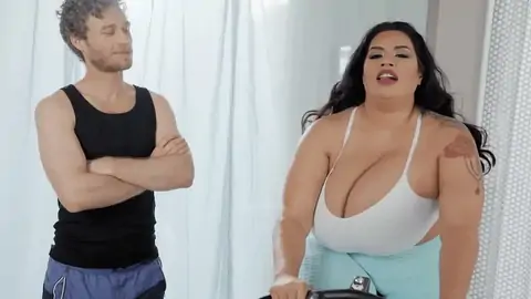 He can't help but stare at her fat tits