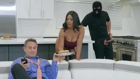 Burglar ends up penetrating a big-jugged dark-hued with humungous bobos