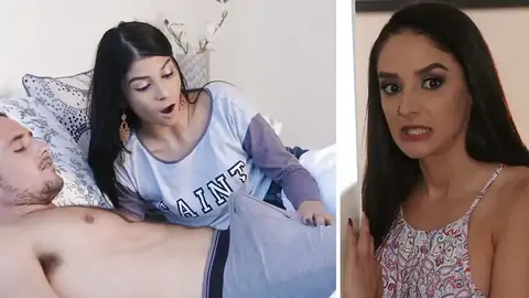 The MILF is spying on the nubile giving a bj