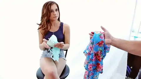 Kharlie Stone wearing lingerie and conversing to the guy