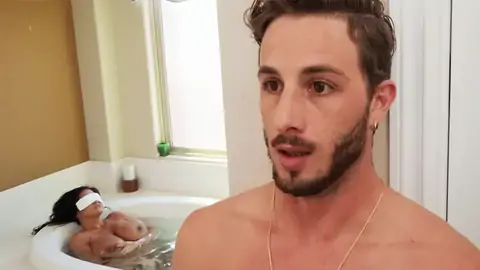 Trying to lurk his erection from the big-boobed COUGAR