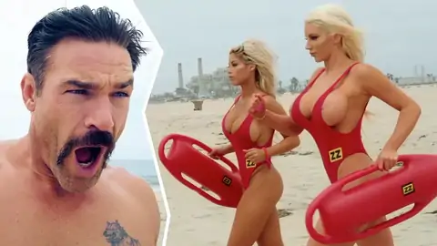 two blonde nymphs are working as uniformed lifeguards