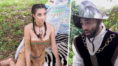 Outdoors penetrate-out for a doll cosplaying as an Indian