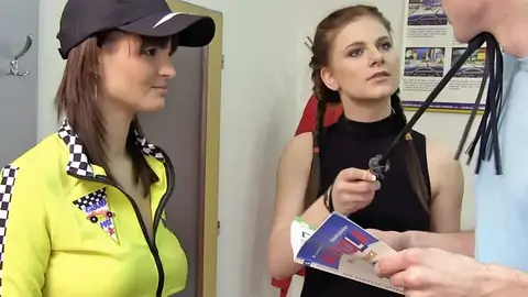 Teenage whips him while he romps ginger-haired at the driving school