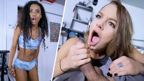 Dark-haired dark-hued spying on a fellow getting a POINT OF VIEW blowage