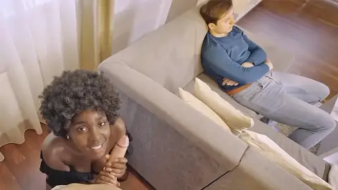 Dark-hued hotty with bouncy bum romps while bf sleeps